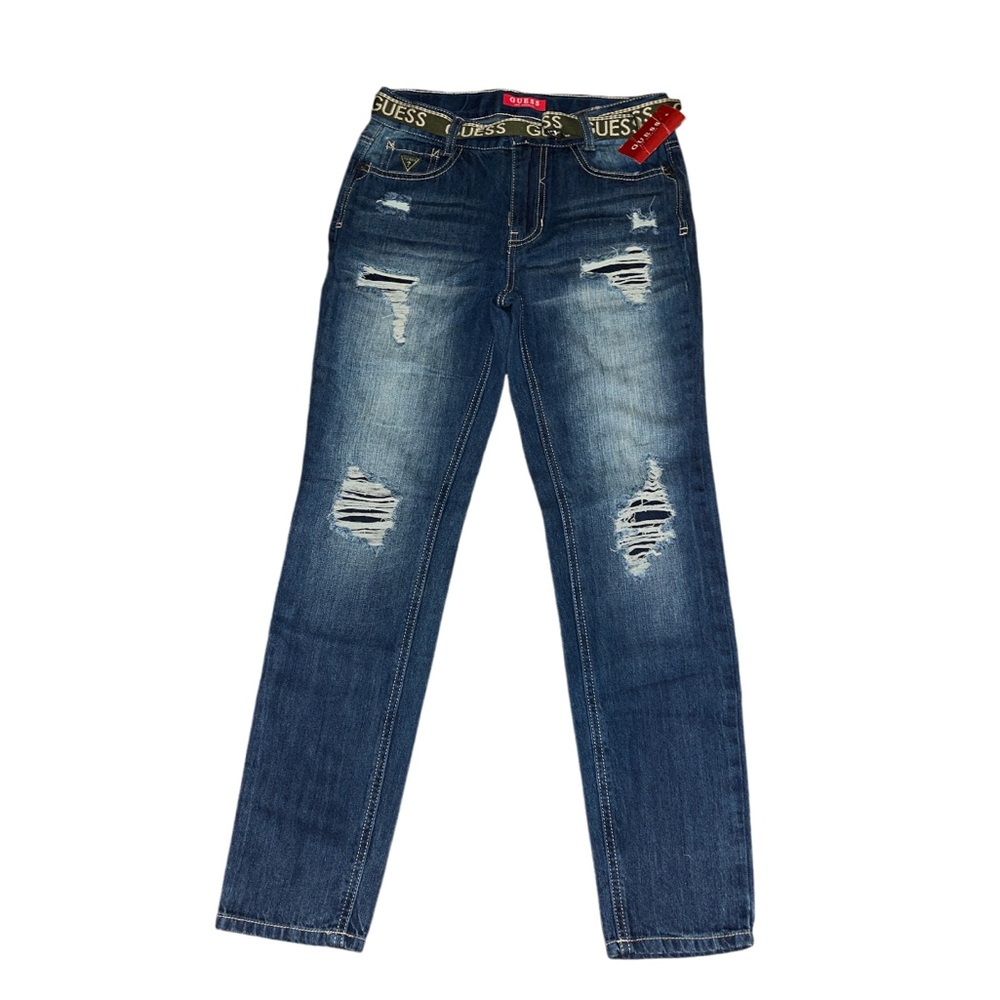 NEW Guess Boys Luca Rip & Repaired Distressed Adjustable Waist Denim Belted Jean
